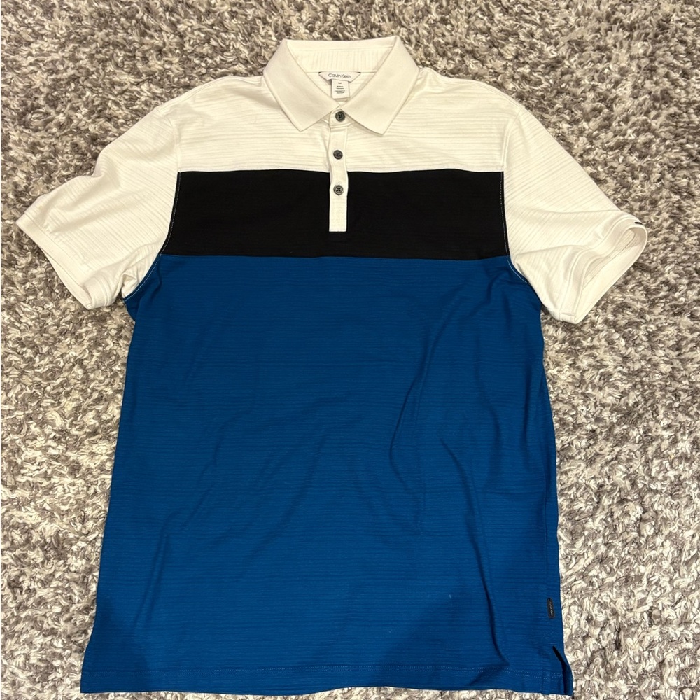 Calvin Klein Black, White, and Blue Polo Shirt